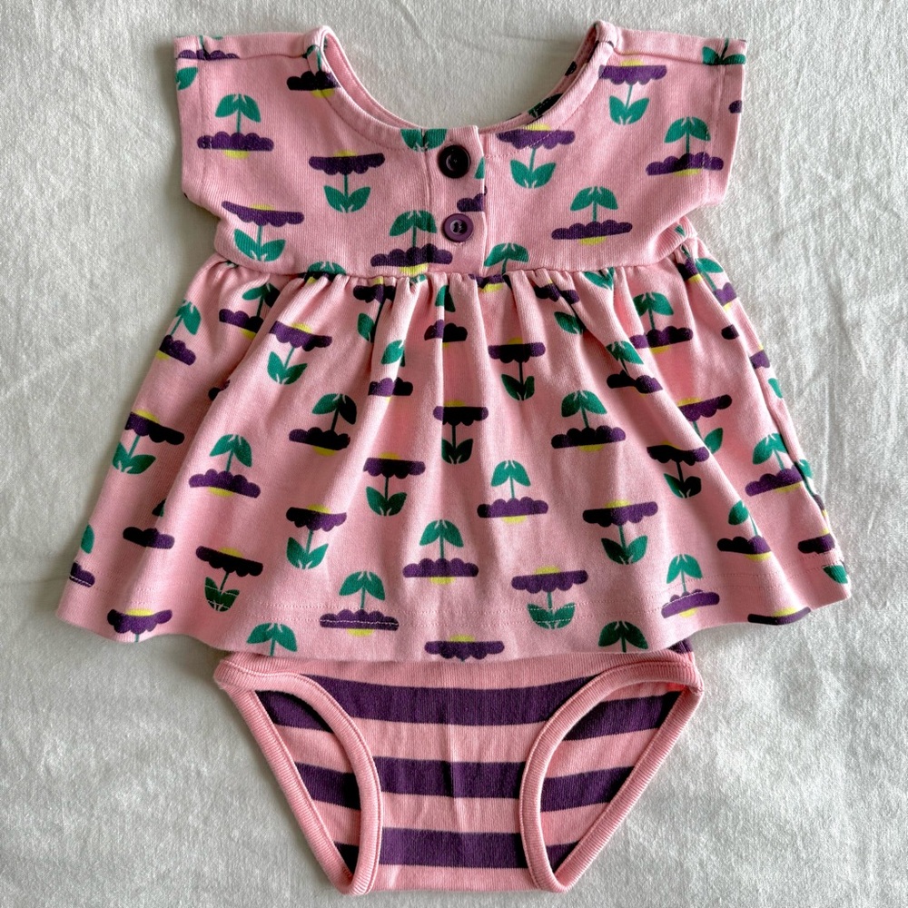 Hanna Andersson Baby Dress Pink Floral Striped 100% Cotton 2 Piece 50cm bloomers